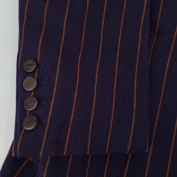 Robert Graham Blazer Mens L Wool Navy Blue Orange Pinstripe Guitar Lining Jacket - Picture 4 of 11